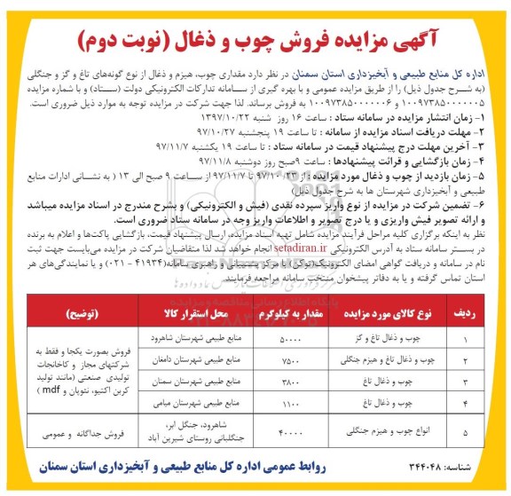 مزایده ,مزایده فروش چوب و ذغال ... نوبت دوم