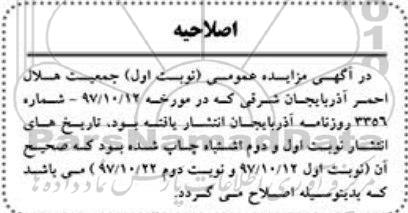 اصلاحیه مزایده عمومی, مزایده اجاره تعداد 1 مورد از املاک