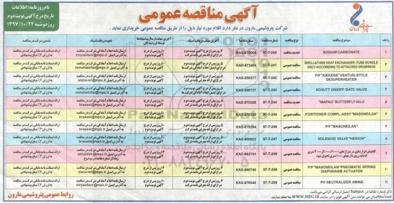 مناقصه , مناقصه SODIUM CARBONATE - نوبت دوم