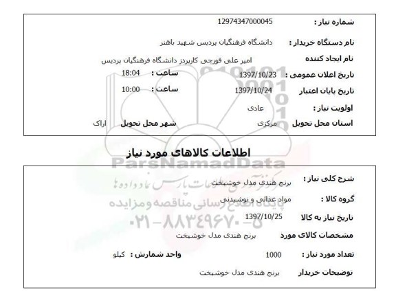 استعلام, استعلام برنج هندی مدل خوشبخت