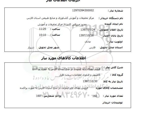 استعلام, فروش پهنای باند اینترنت 