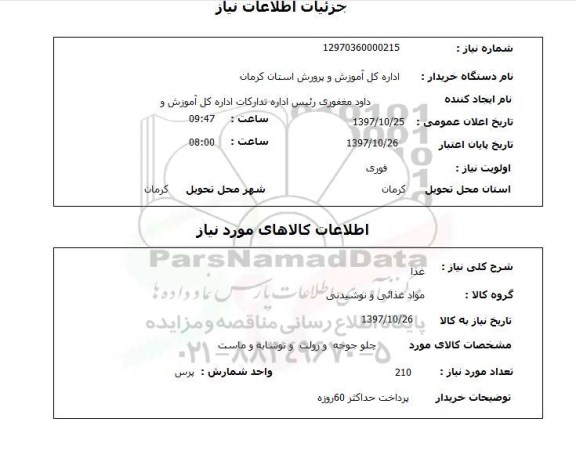 استعلام, غذا