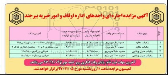 مزایده, مزایده اجاره واحدها