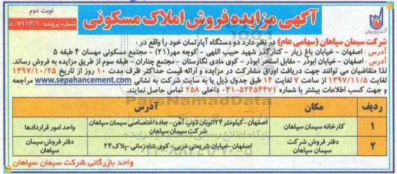 مزایده،مزایده فروش دو دستگاه آپارتمان - نوبت دوم