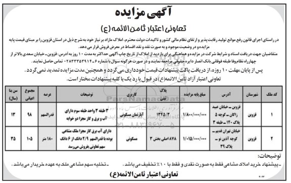 مزایده،مزایده املاک با کاربری مسکونی