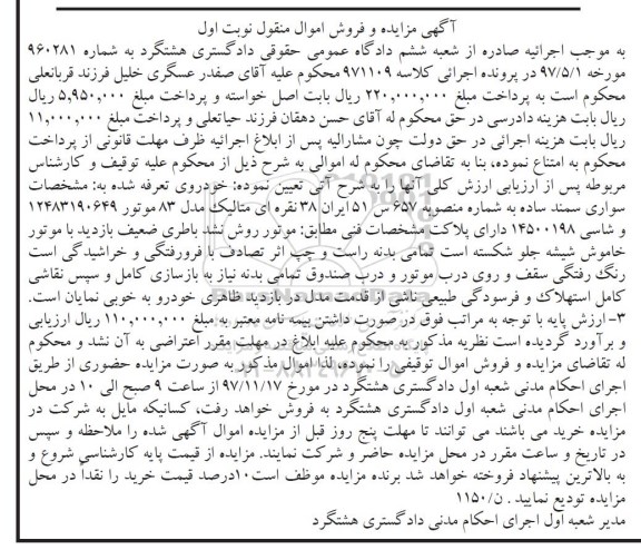 مزایده،مزایده سواری سمند ساده