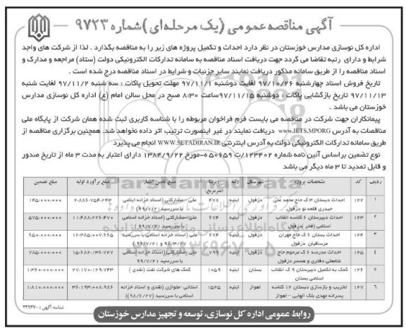 مناقصه عمومی , مناقصه عمومی احداث دبستان و دبیرستان و ... 