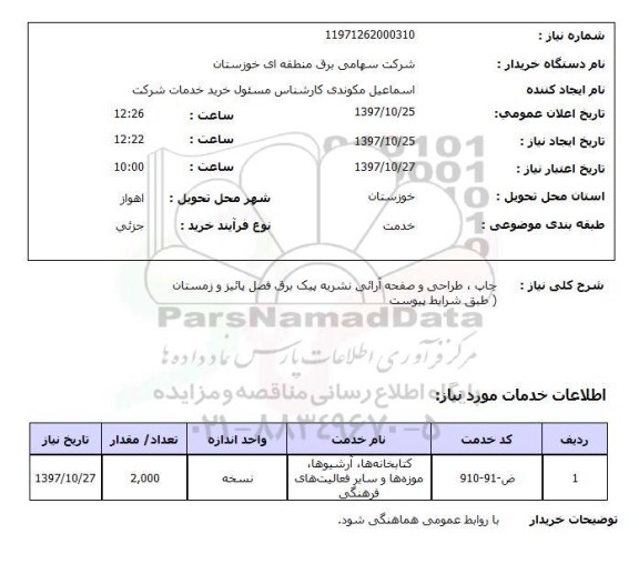استعلام, استعلام چاپ، طراحی و صفحه آرائی نشریه پیک