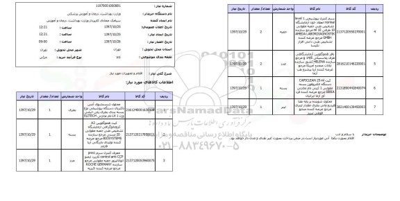 استعلام, استعلام اقلام و تجهیزات مورد نیاز آزمایشگاهی