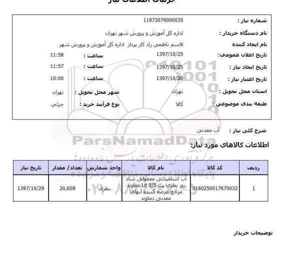 استعلام, آب معدنی
