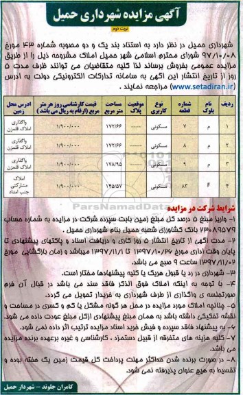 مزایده ،مزایده فروش املاک مسکونی نوبت دوم