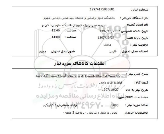 استعلام, ران و سینه مرغ بدون پوست و چربی 