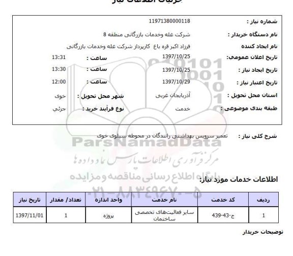 استعلام, تعمیر سرویس بهداشتی رانندگان