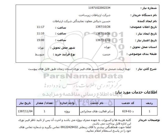 استعلام, تهیه ازبیلت مبتنی بر GIS مسیرهای فیبر نوری 