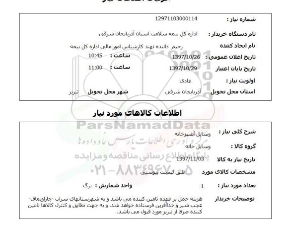 استعلام وسایل آشپزخانه