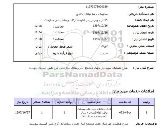 استعلام,  استعلام شرح عملیات مورد نیاز جهت مجتمع انبار و منازل سازمانی 