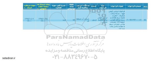 فراخوان,فراخوان ارزیابی کیفی تهیه، بسته بندی، بارگیری، حمل و تخلیه سیم هادی ...