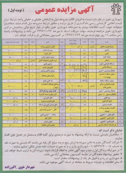 مزایده چراغ فلزی اسقاطی 