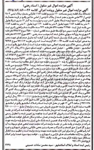 مزایده،مزایده ششدانگ یک قطعه زمین 120 مترمربع