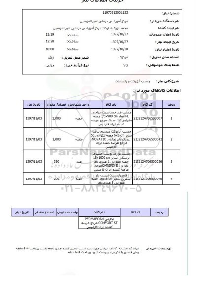استعلام,استعلام چست آنژیوکت و پانسمان