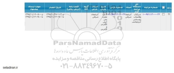 مزایده, مزایده 2 باب مخزن پلی اتیلن