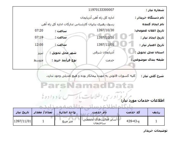 استعلام, استعلام ​سایر فعالیت های تخصصی ساختمان