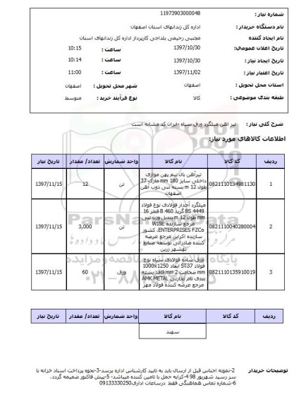 استعلام, استعلام تیرآهن میلگرد ورق سیاه 