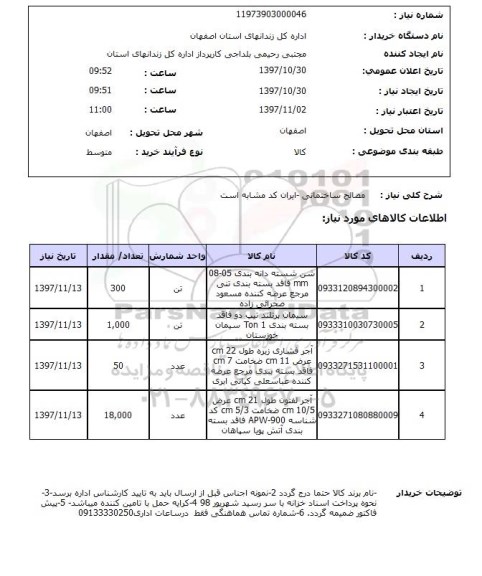 استعلام, استعلام مصالح ساختمانی