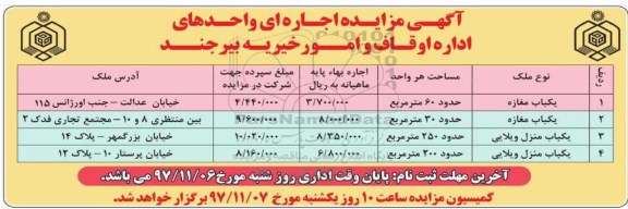 مزایده اجاره یکباب مغازه