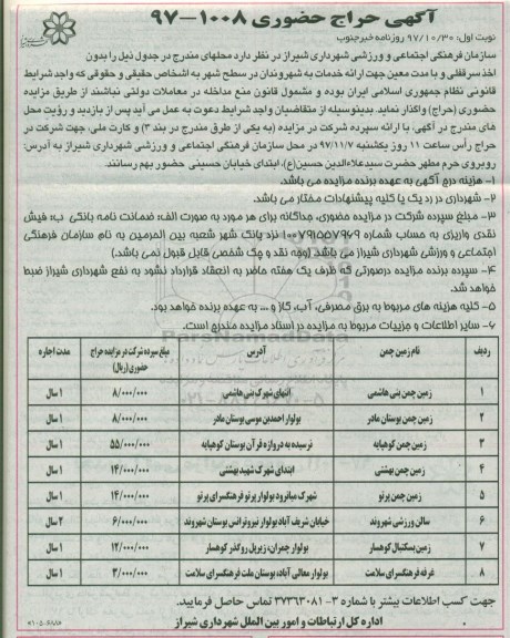 مزایده ,مزایده واگذاری زمین چمن و ...