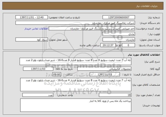 استعلام تله آب 7 عدد- لیمیت سوئیچ 4 عدد 8 عدد- سوئیچ فشار 4 عدد0-16 - شیر مبدل پایلوت ولو 2 عدد