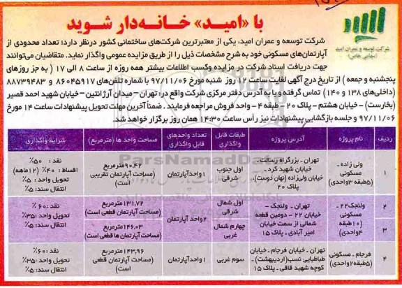 آگهی مزایده ،مزایده واگذاری آپارتمان های مسکونی