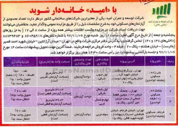 آگهی مزایده ،مزایده واگذاری آپارتمان های مسکونی  