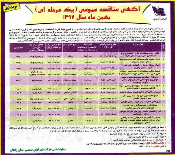 مناقصه عمومی, مناقصه تکمیل اجرای عملیات زیرسازی، آسفالت ریزی و جدولگذاری معابر... 