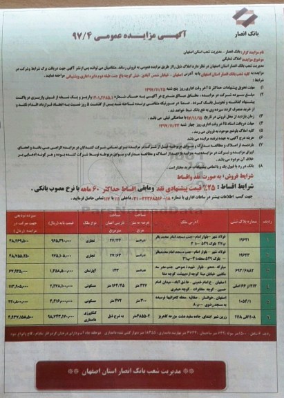 مزایده ،مزایده فروش املاک تملیکی کاربری تجاری ، مسکونی ، آپارتمان