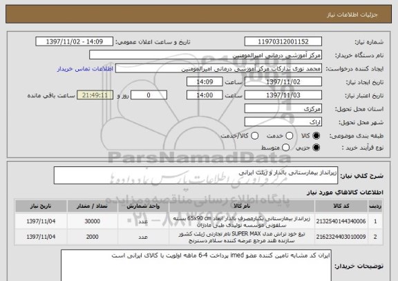 استعلام زیرانداز بیمارستانی بالدار و ژیلت ایرانی