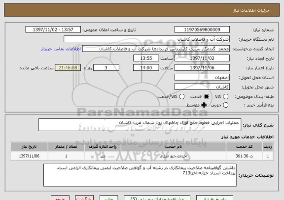 استعلام  عملیات اجرایی خطوط جمع آوری چاههای زون شمال غرب کاشان