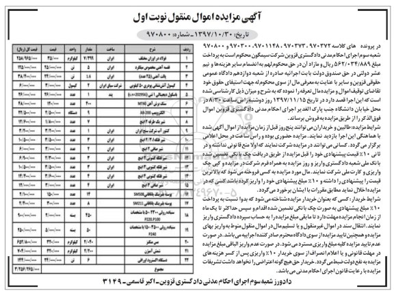 مزایده ,مزایده فولاد، قفسه آهنی و...