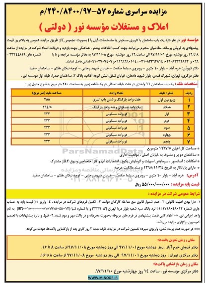 مزایده, مزایده یکباب ساختمان با کاربری مسکونی  
