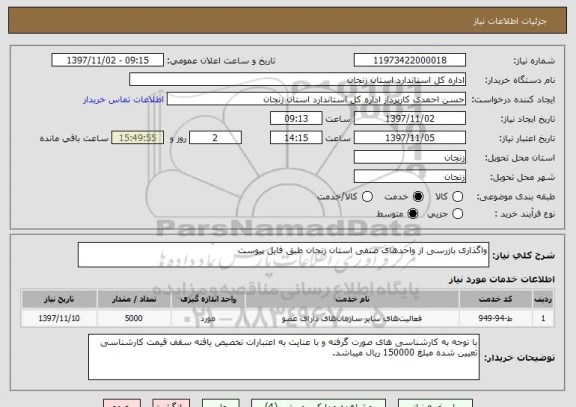 استعلام واگذاری بازرسی از واحدهای صنفی استان زنجان طبق فایل پیوست