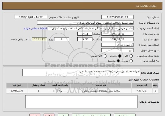 استعلام اجرای عملیات پل بتنی در روستای سرخه شهرستان مرند 