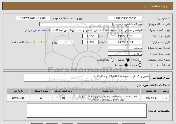 استعلام تعمیر و نگهداری تاسیسات(الکتریکال و مکانیکال)