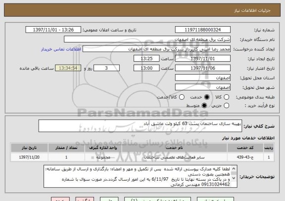 استعلام بهینه سازی ساختمان پست 63 کیلو ولت عاشق آباد