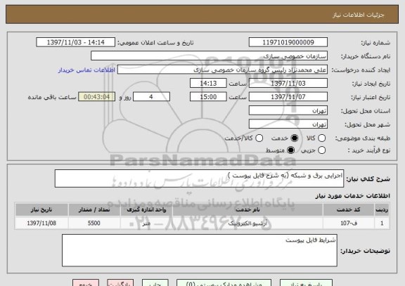 استعلام اجرایی برق و شبکه (به شرح فایل پیوست )