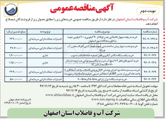 آگهی مناقصه عمومی, مناقصه خرید دریچه منهول فاضلابی چدن لولادار 90 کیلویی  و ....نوبت  دوم 