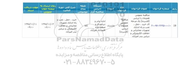 مناقصه خرید، حمل، نصب و راه اندازی تجهیزات مخابراتی