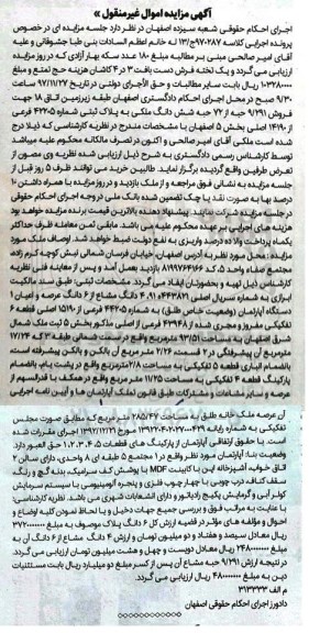 مزایده, مزایده فروش 9.291حبه از 72 حبه ششدانگ ملکی