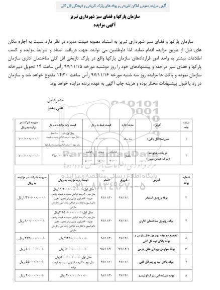 مزایده , مزایده اجاره مکانها