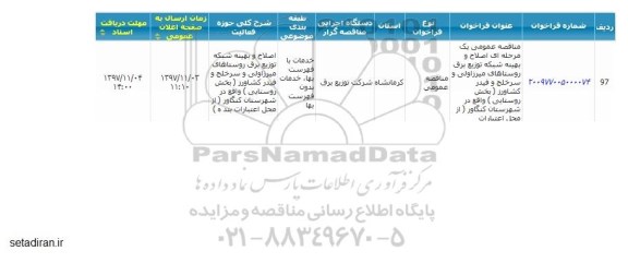 مناقصه, مناقصه اصلاح و بهینه شبکه توزیع برق