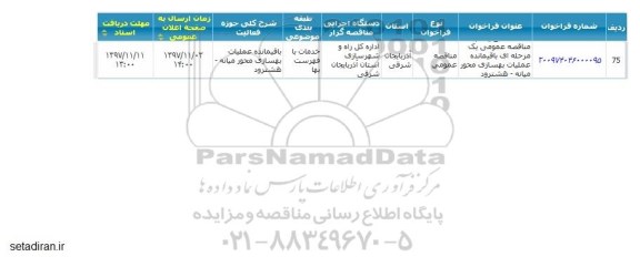 مناقصه عمومی, مناقصه باقیمانده عملیات بهسازی  ...